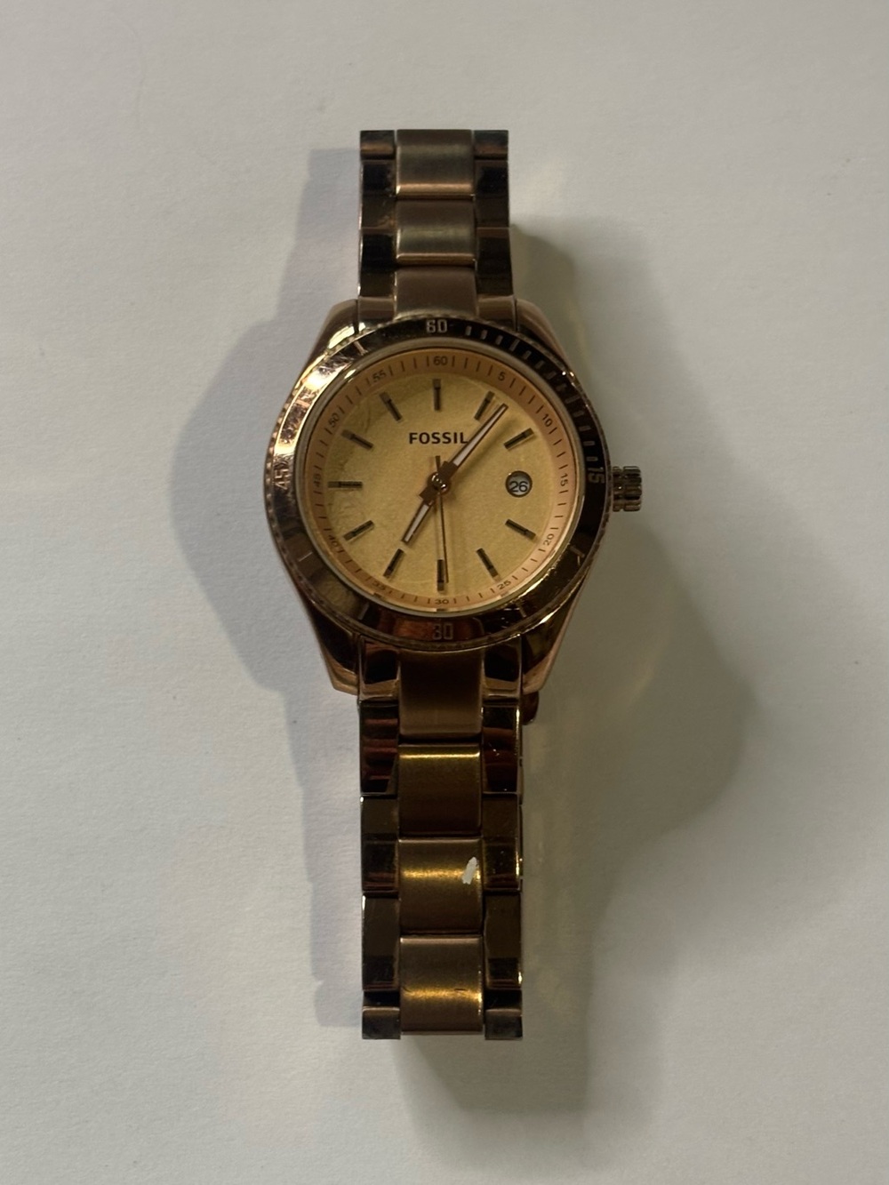 Fossil Stella Rose Gold Tone Stainless Steel Date Watch ES3019